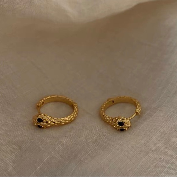 18K Gold Plated Serpenti Huggie Hoops Earrings - Picture 5 of 5